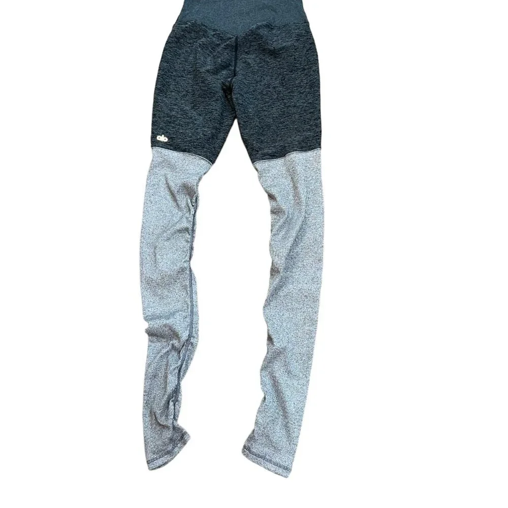 ALO Yoga Grey High Waist Ribbed Knit‎ Lounge Leggings Ruched Small Dance Workout